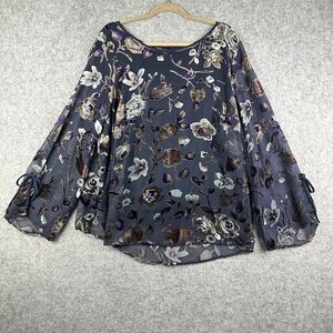 Dalia Blouse Top Womens Plus Size 2X Sheer Velvet Floral Burnout Whimsigoth FLAW